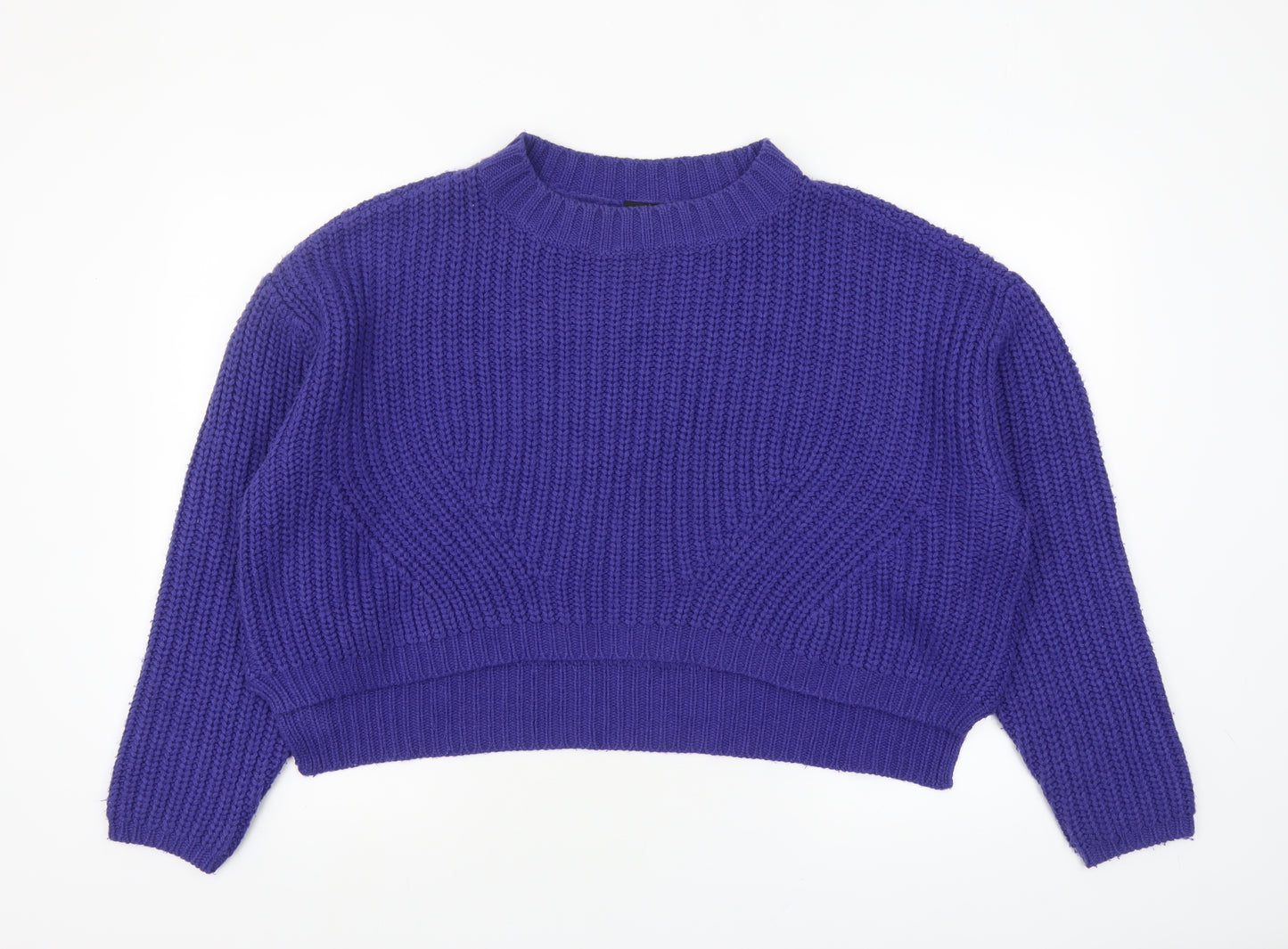 Urban Classics Women's Purple Chunky Knit Crew Neck Jumper Size M