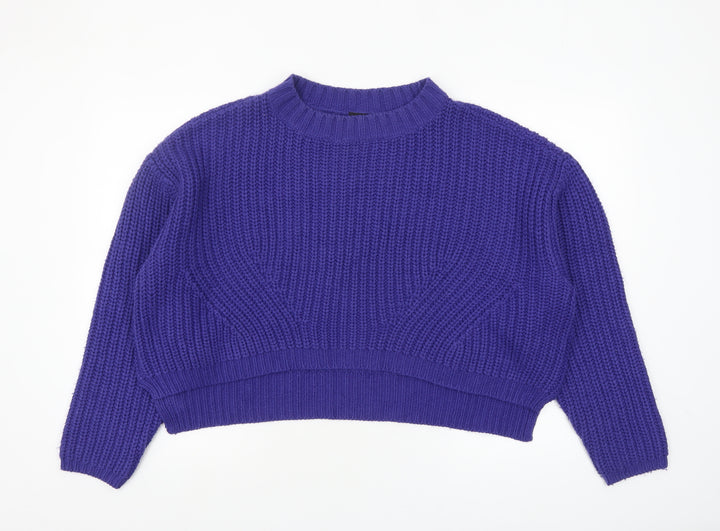 Urban Classics Women's Purple Chunky Knit Crew Neck Jumper Size M