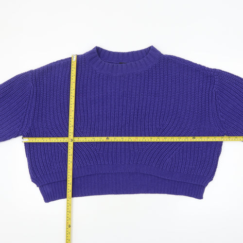Urban Classics Women's Purple Chunky Knit Crew Neck Jumper Size M