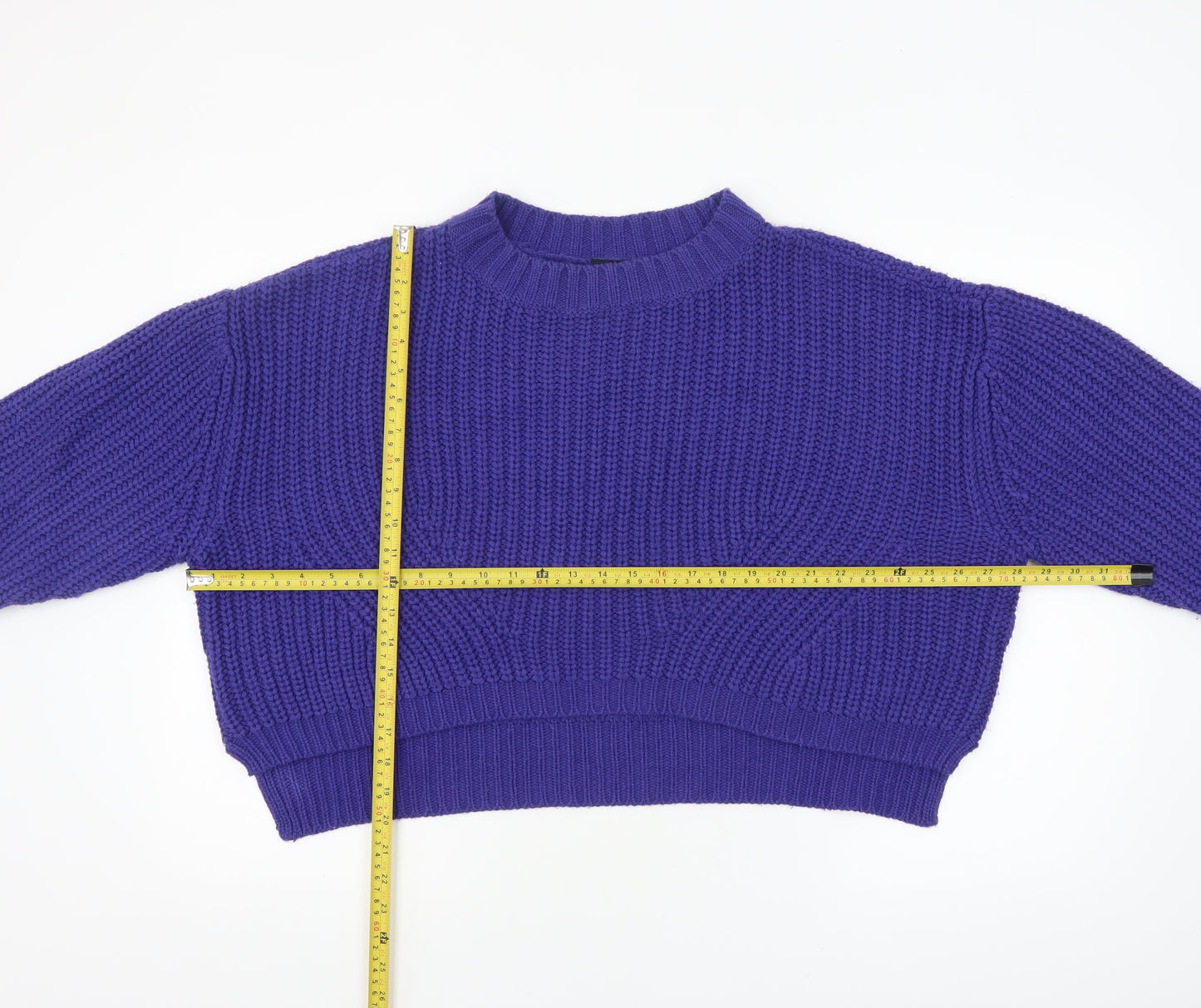 Urban Classics Women's Purple Chunky Knit Crew Neck Jumper Size M