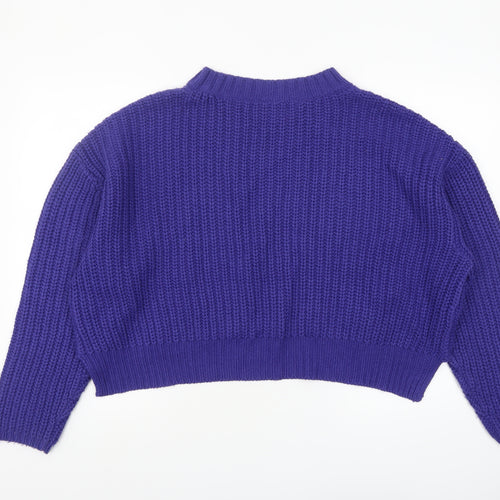 Urban Classics Women's Purple Chunky Knit Crew Neck Jumper Size M