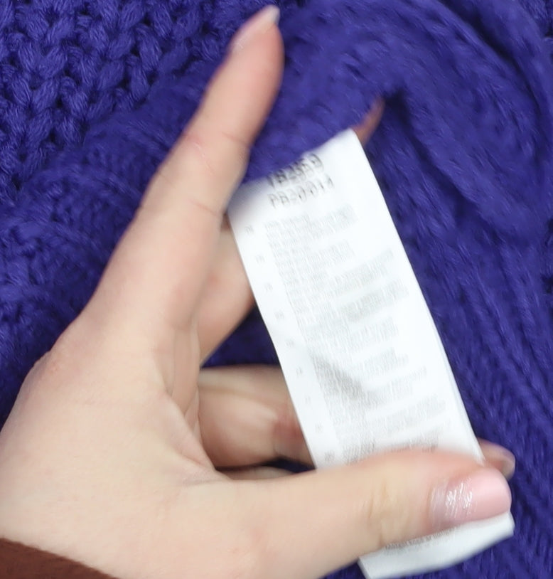 Urban Classics Women's Purple Chunky Knit Crew Neck Jumper Size M