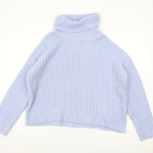 Papaya Women Blue Roll Neck Chunky Knit Acrylic Jumper Size L