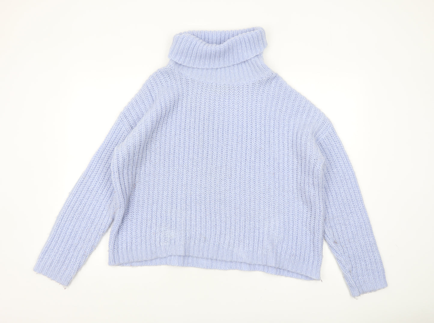 Papaya Women Blue Roll Neck Chunky Knit Acrylic Jumper Size L