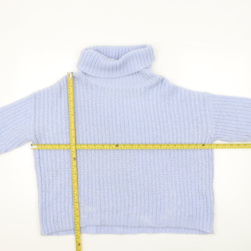 Papaya Women Blue Roll Neck Chunky Knit Acrylic Jumper Size L