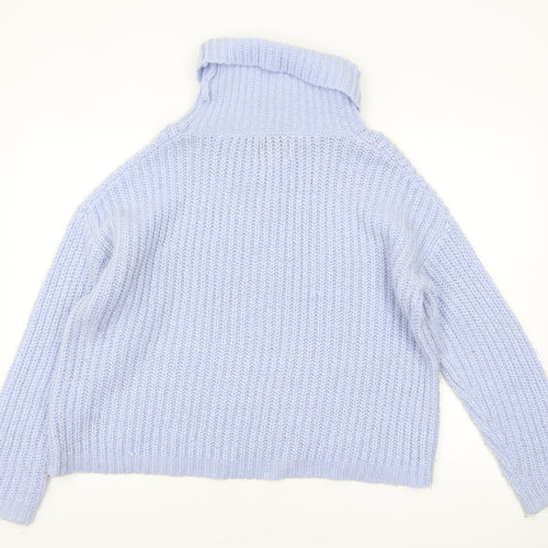 Papaya Women Blue Roll Neck Chunky Knit Acrylic Jumper Size L