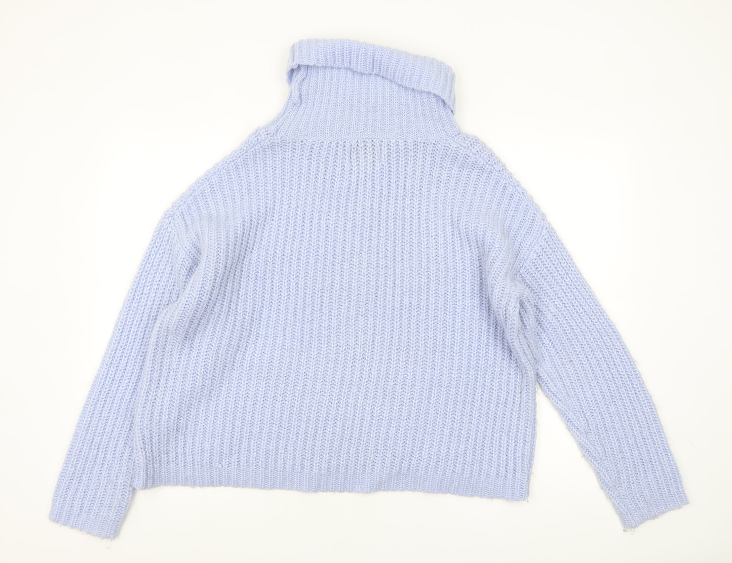 Papaya Women Blue Roll Neck Chunky Knit Acrylic Jumper Size L