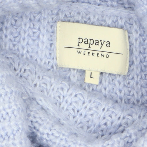 Papaya Women Blue Roll Neck Chunky Knit Acrylic Jumper Size L