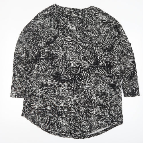 Papaya Women's Black Geometric Tunic Top Size L 3/4 Sleeve Viscose Blend