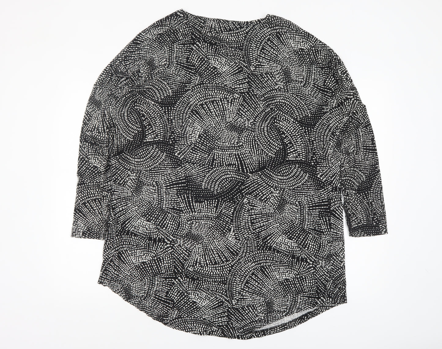 Papaya Women's Black Geometric Tunic Top Size L 3/4 Sleeve Viscose Blend