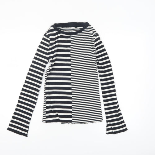 Tu Womens Black White Striped Long Sleeve Jersey Top Size 6