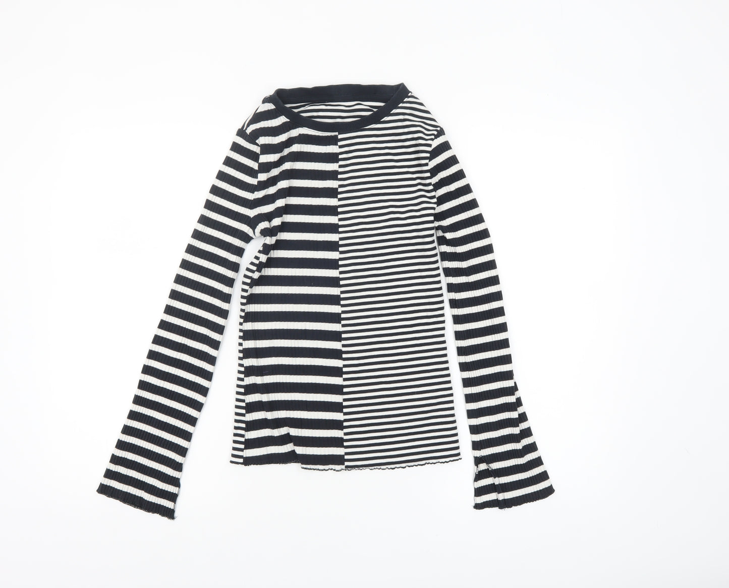 Tu Womens Black White Striped Long Sleeve Jersey Top Size 6