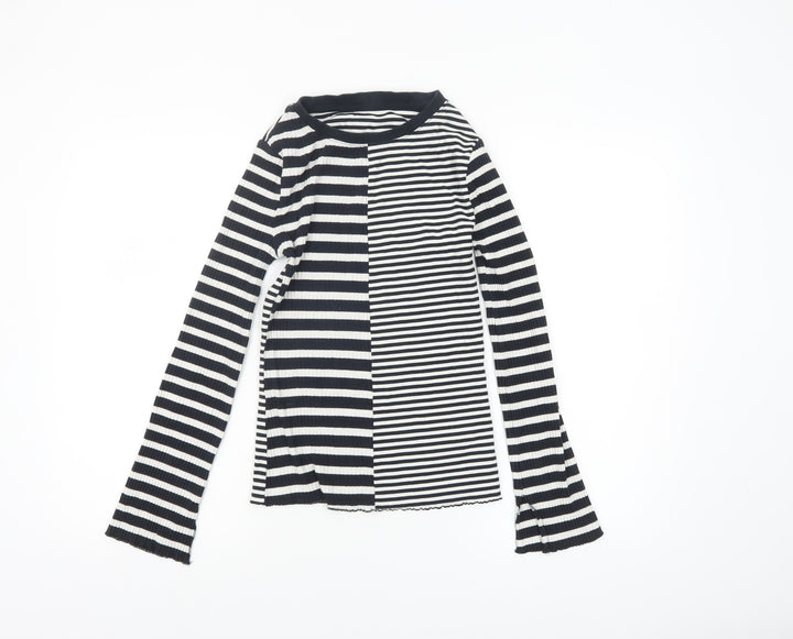 Tu Womens Black White Striped Long Sleeve Jersey Top Size 6