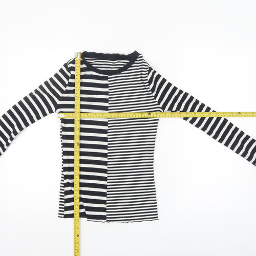 Tu Womens Black White Striped Long Sleeve Jersey Top Size 6