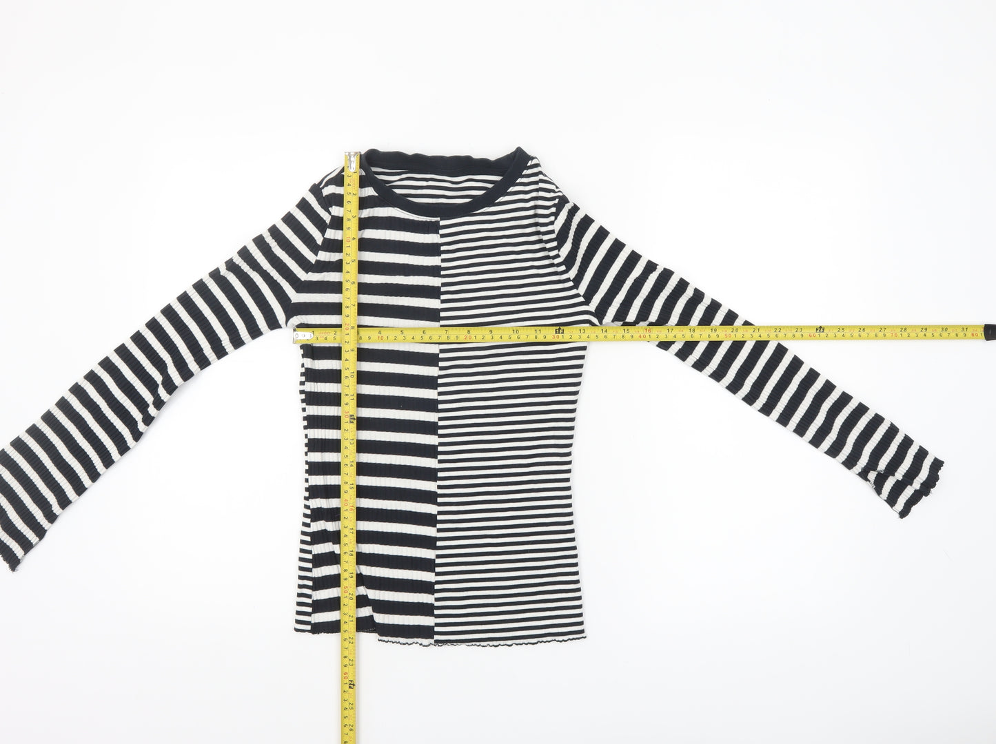 Tu Womens Black White Striped Long Sleeve Jersey Top Size 6