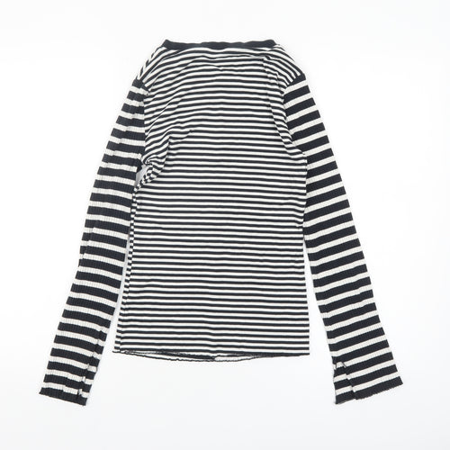 Tu Womens Black White Striped Long Sleeve Jersey Top Size 6