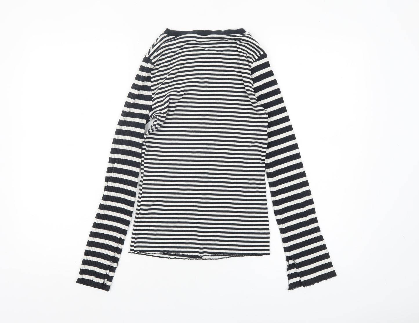 Tu Womens Black White Striped Long Sleeve Jersey Top Size 6