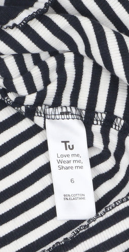 Tu Womens Black White Striped Long Sleeve Jersey Top Size 6
