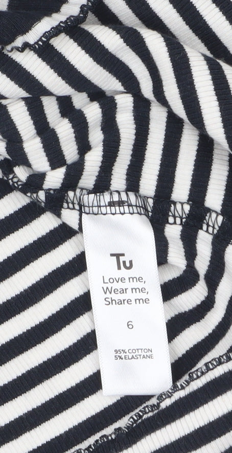 Tu Womens Black White Striped Long Sleeve Jersey Top Size 6