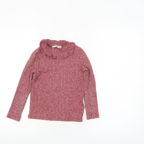 C&A Girls Pink Ribbed High Neck Long Sleeve Pullover Top Size 7 Years