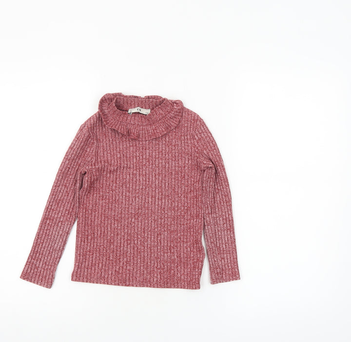 C&A Girls Pink Ribbed High Neck Long Sleeve Pullover Top Size 7 Years