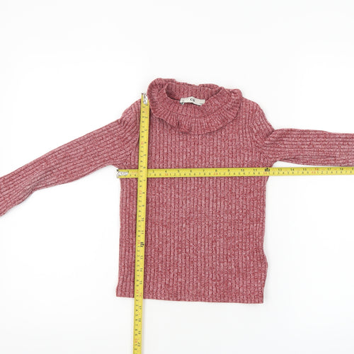 C&A Girls Pink Ribbed High Neck Long Sleeve Pullover Top Size 7 Years
