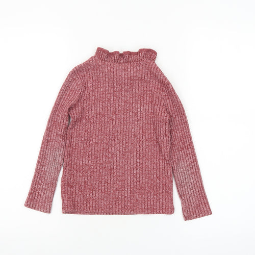 C&A Girls Pink Ribbed High Neck Long Sleeve Pullover Top Size 7 Years