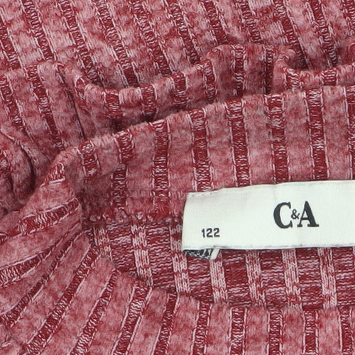 C&A Girls Pink Ribbed High Neck Long Sleeve Pullover Top Size 7 Years