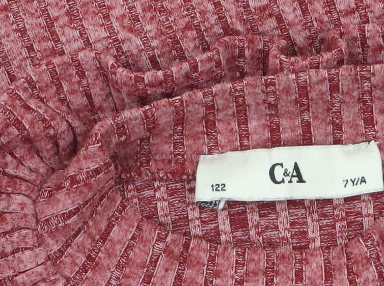 C&A Girls Pink Ribbed High Neck Long Sleeve Pullover Top Size 7 Years