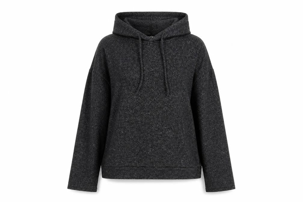 Front view of COIN 1804 Women Black Pullover Hoodie, size M, Soft Stretch Casual