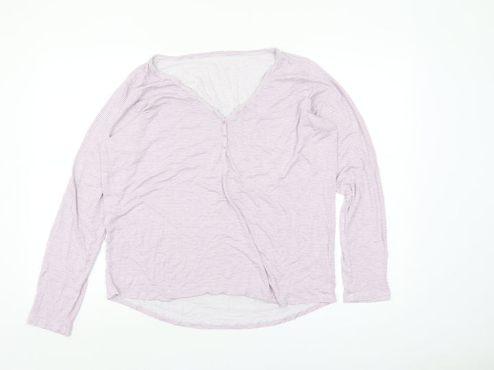 Dunnes Stores Women’s Pink Striped Long Sleeve V-Neck T-Shirt Size 14