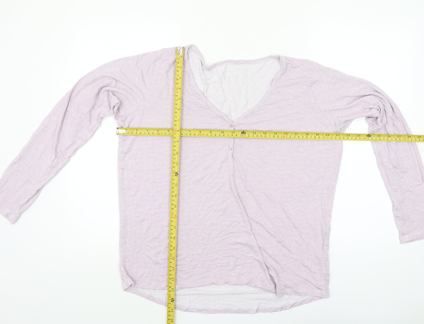 Dunnes Stores Women’s Pink Striped Long Sleeve V-Neck T-Shirt Size 14