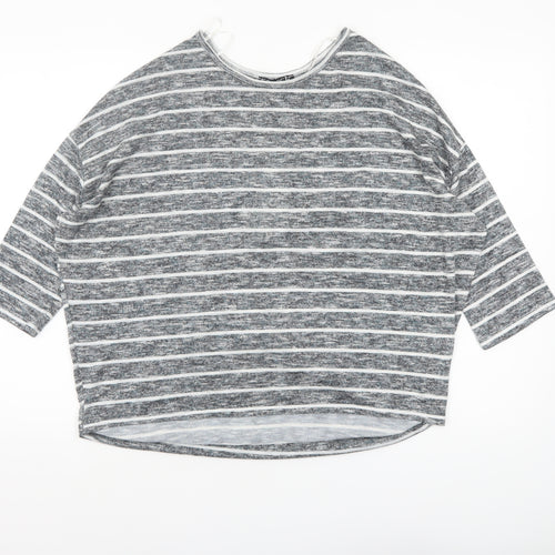 Select Women’s Grey Striped Relaxed Fit 3/4 Sleeve Knit T-Shirt Size 14