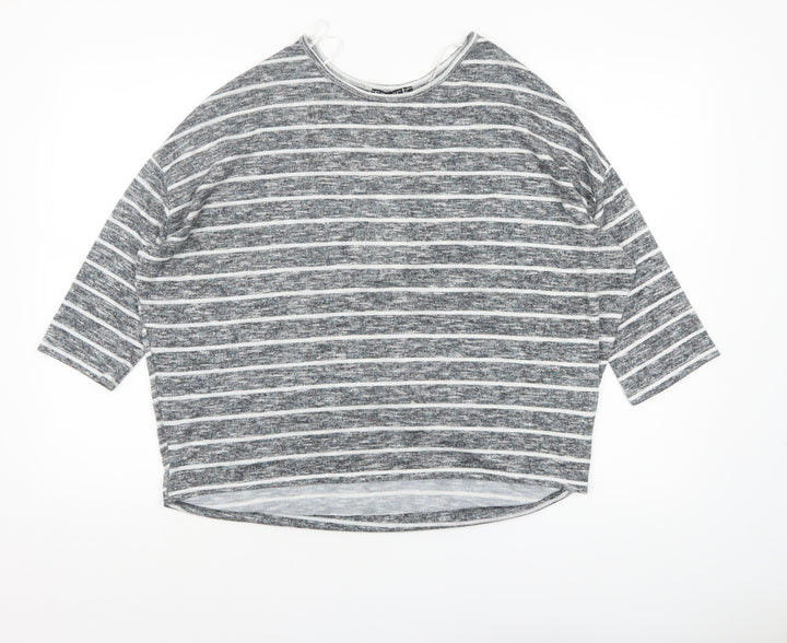 Select Women’s Grey Striped Relaxed Fit 3/4 Sleeve Knit T-Shirt Size 14