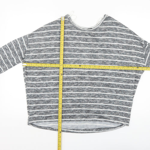 Select Women’s Grey Striped Relaxed Fit 3/4 Sleeve Knit T-Shirt Size 14
