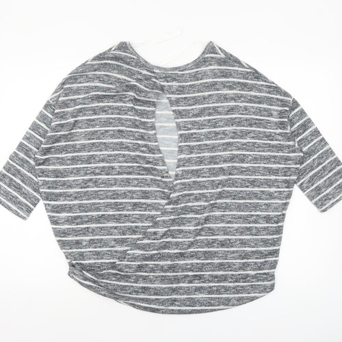 Select Women’s Grey Striped Relaxed Fit 3/4 Sleeve Knit T-Shirt Size 14