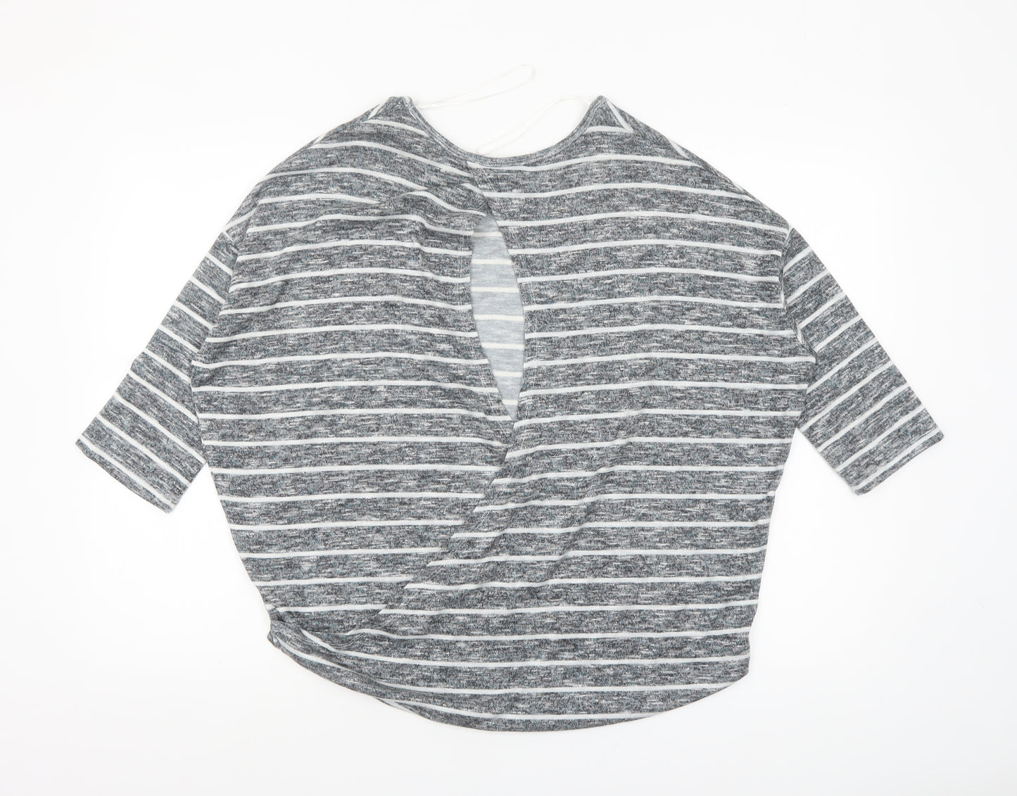 Select Women’s Grey Striped Relaxed Fit 3/4 Sleeve Knit T-Shirt Size 14