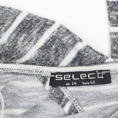 Select Women’s Grey Striped Relaxed Fit 3/4 Sleeve Knit T-Shirt Size 14