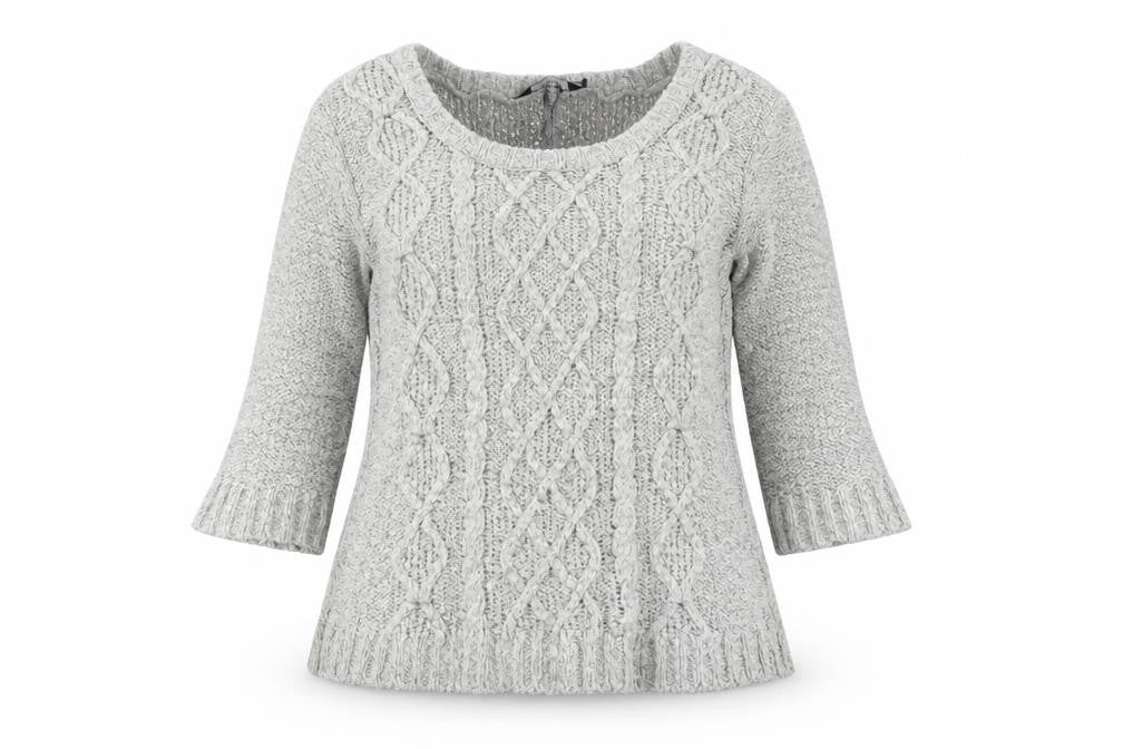 Front view of Dorothy Perkins Women’s Grey Cable-Knit jumper, size UK 8