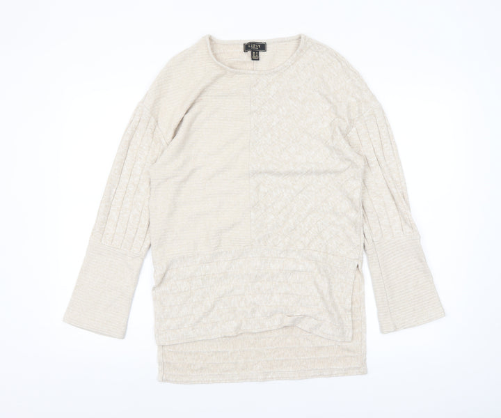 Lipsy Women Beige Knit Crew Neck Long Sleeve Pullover Jumper Size 10