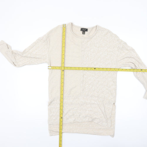 Lipsy Women Beige Knit Crew Neck Long Sleeve Pullover Jumper Size 10