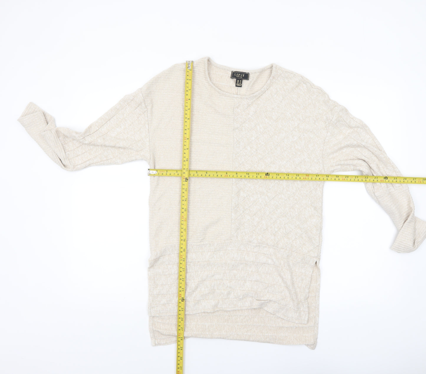 Lipsy Women Beige Knit Crew Neck Long Sleeve Pullover Jumper Size 10