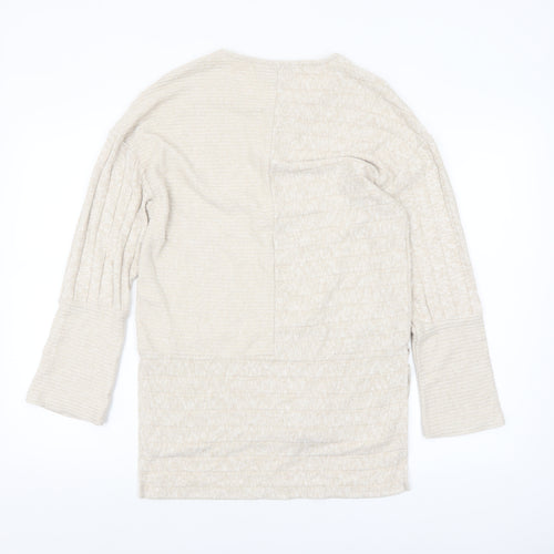 Lipsy Women Beige Knit Crew Neck Long Sleeve Pullover Jumper Size 10