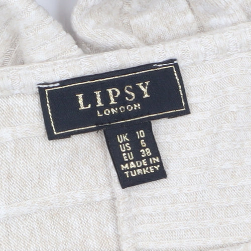 Lipsy Women Beige Knit Crew Neck Long Sleeve Pullover Jumper Size 10