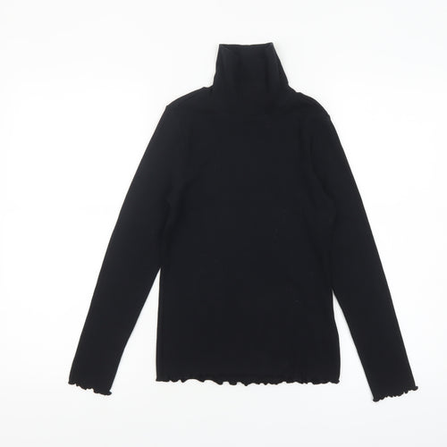 Marks and Spencer Girls Black Roll Neck Long Sleeve Cotton Top 10-11 Years