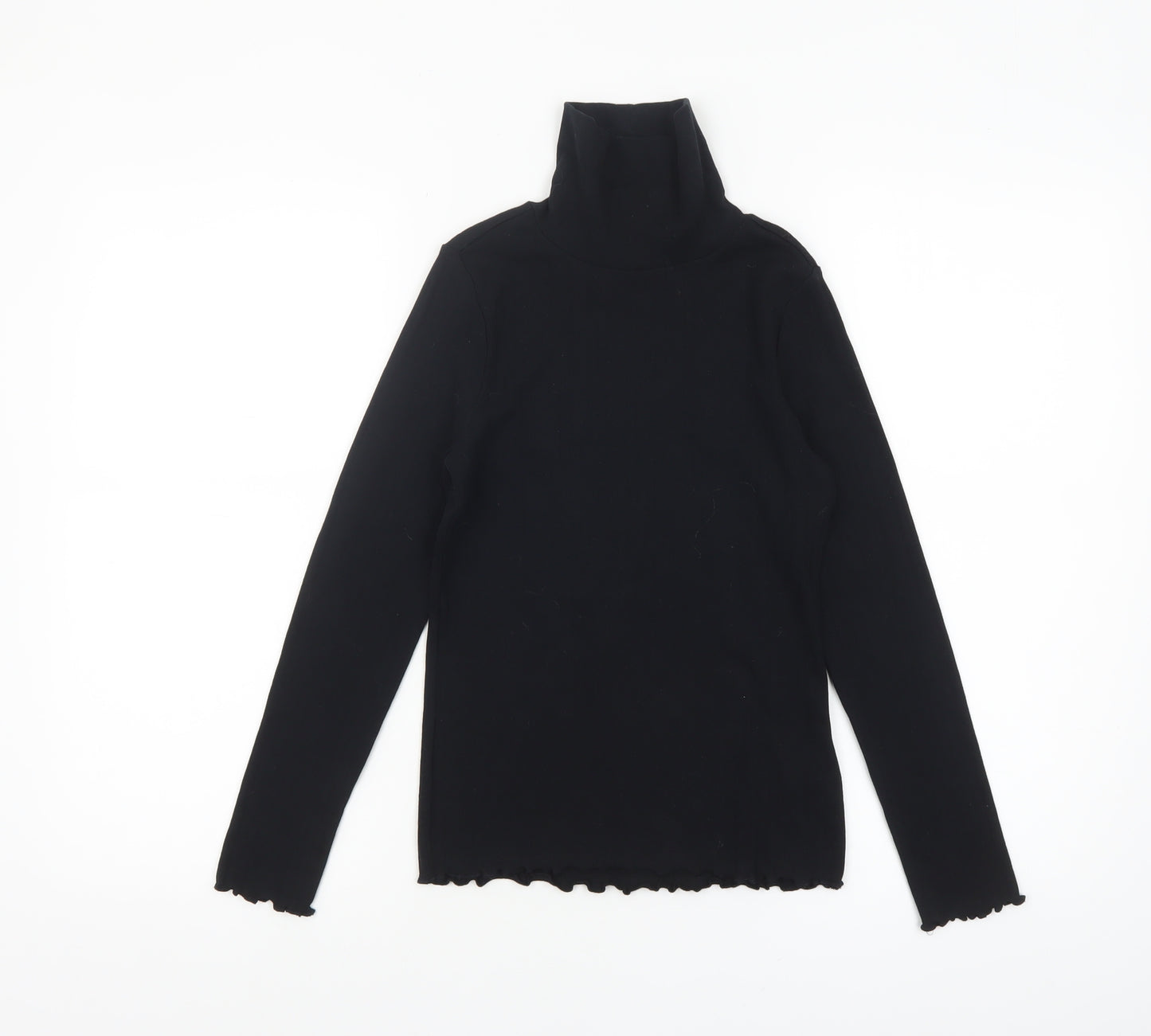Marks and Spencer Girls Black Roll Neck Long Sleeve Cotton Top 10-11 Years