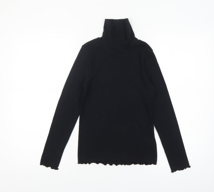 Marks and Spencer Girls Black Roll Neck Long Sleeve Cotton Top 10-11 Years