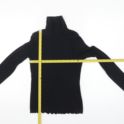 Marks and Spencer Girls Black Roll Neck Long Sleeve Cotton Top 10-11 Years