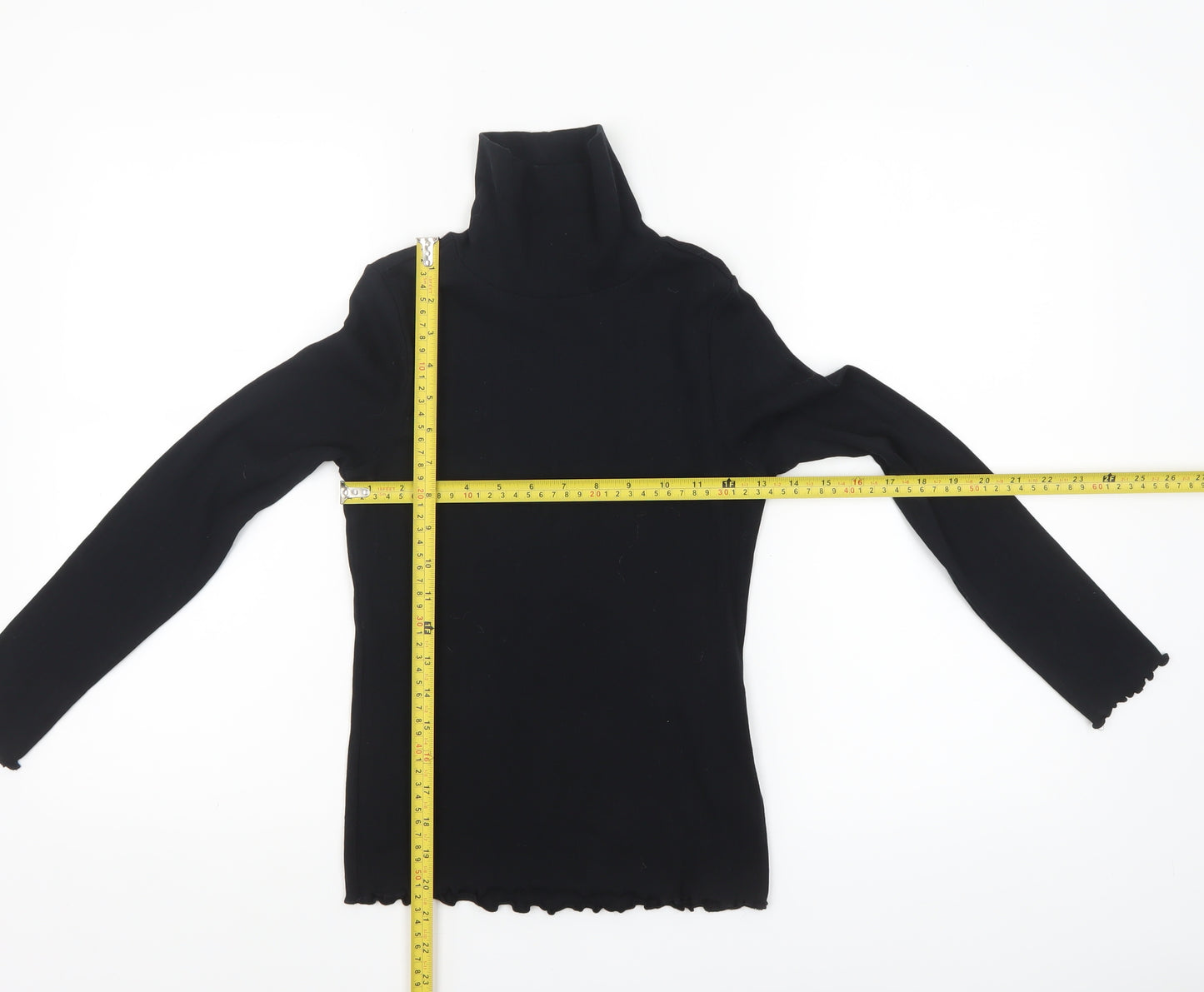 Marks and Spencer Girls Black Roll Neck Long Sleeve Cotton Top 10-11 Years