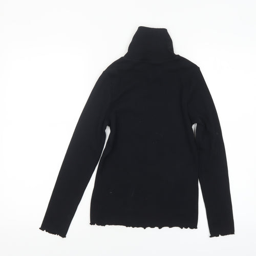 Marks and Spencer Girls Black Roll Neck Long Sleeve Cotton Top 10-11 Years